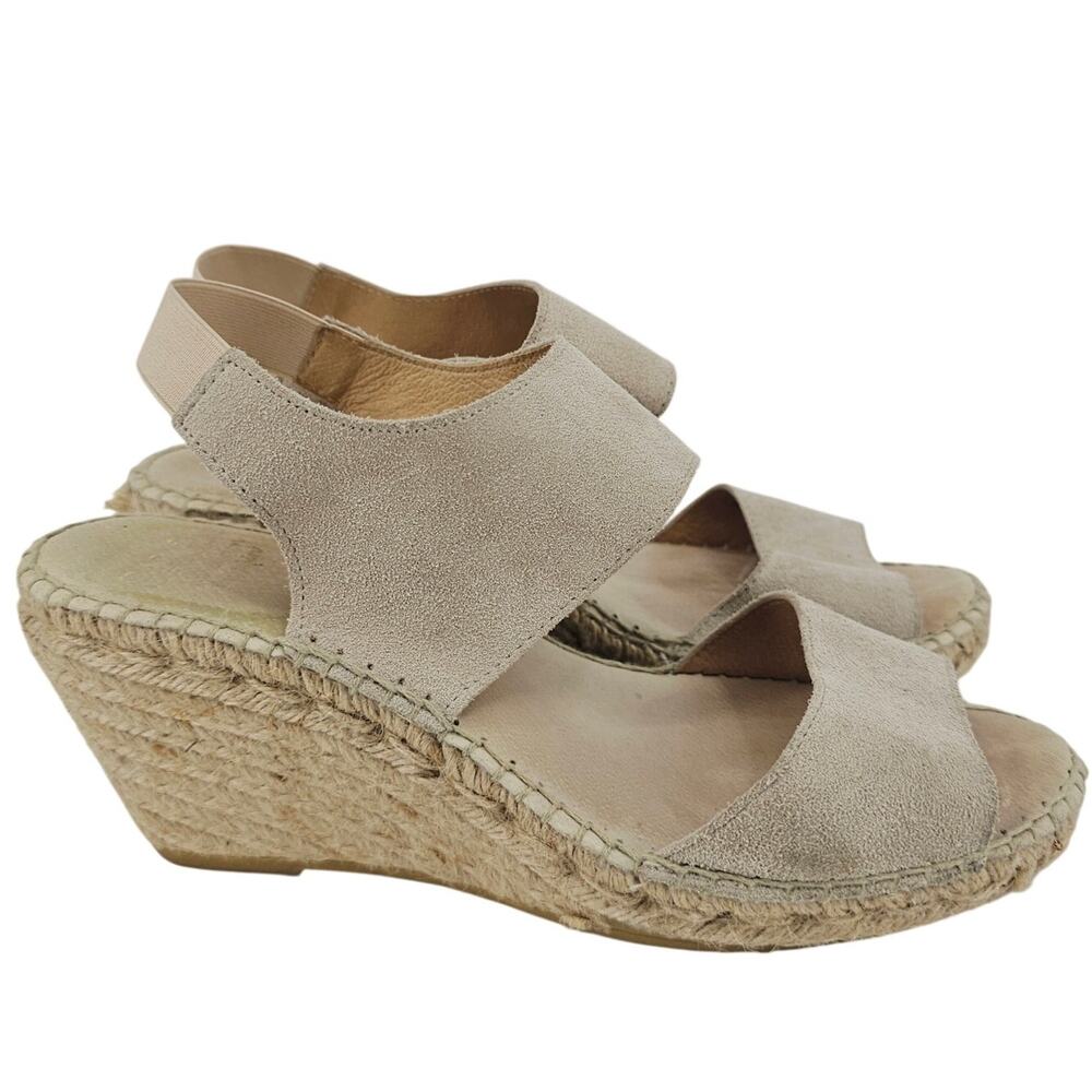 Andre Assous Cream Beige Suede Platform Wedge Sandals Size 40 9 -9.5 Boho Beachy